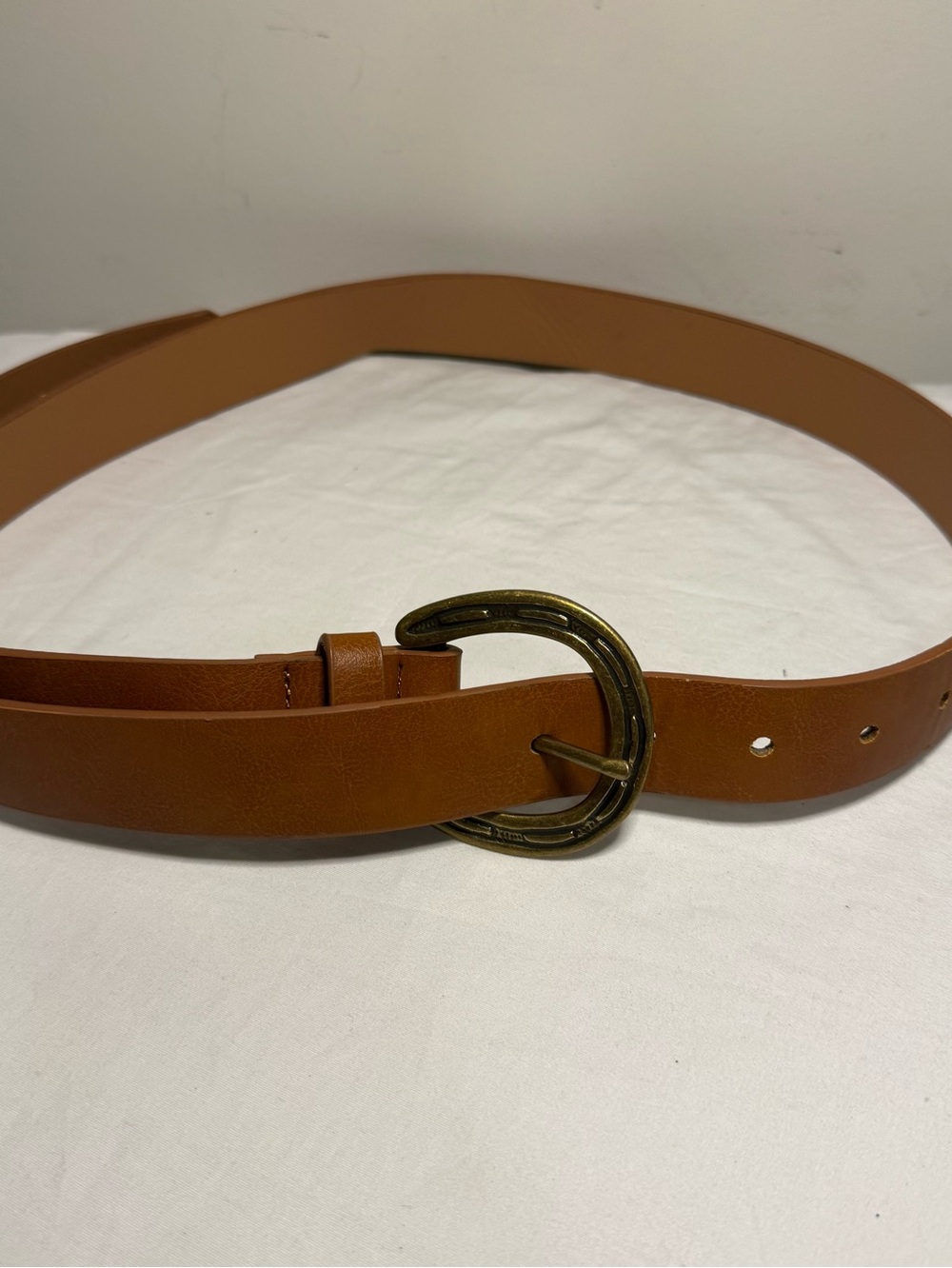 Women's Tan ASOS Belt with Gold Horseshoe Buckle. 34/36 Inches Length